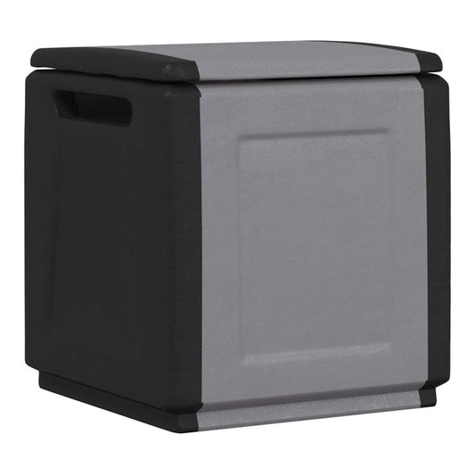 vidaXL Garden Storage Box 130 L Dark Grey and Black, a square outdoor storage box with a grey front and lid and black sides