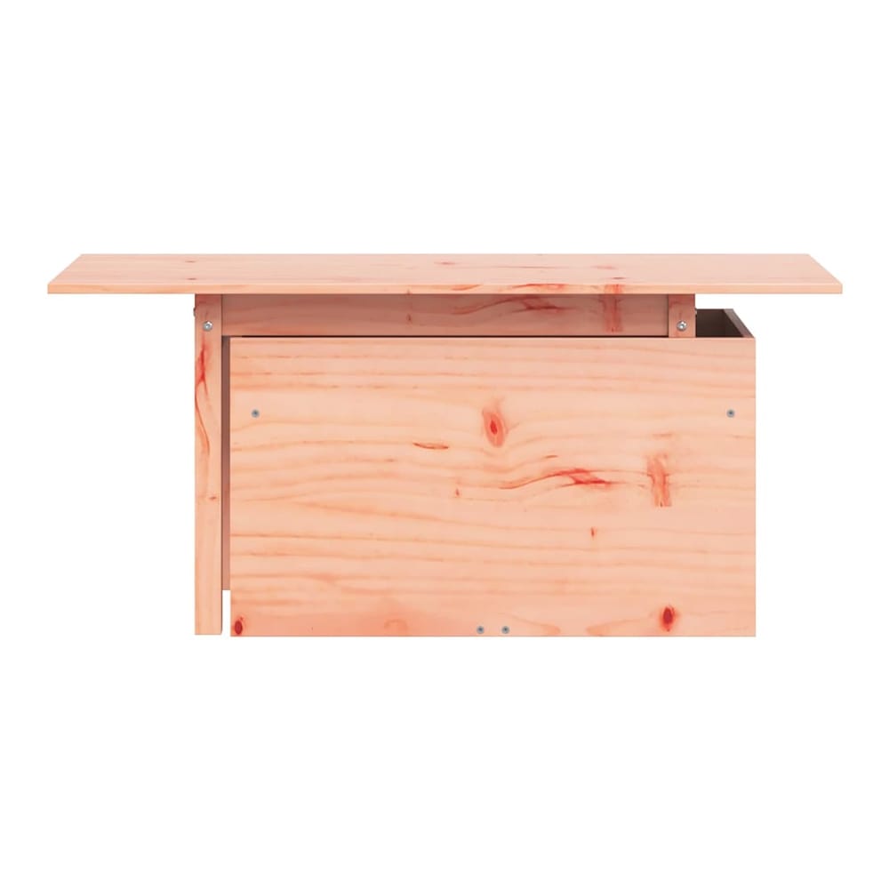 Close up of the solid wood Douglas garden table's side panel