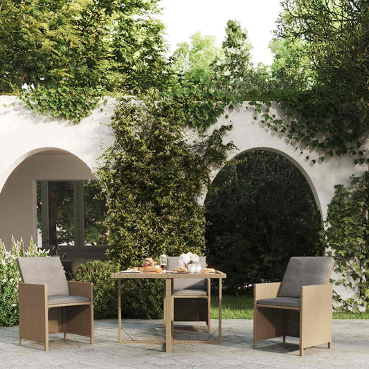 Garden Table 109x107x74 cm Poly Rattan and Glass Beige