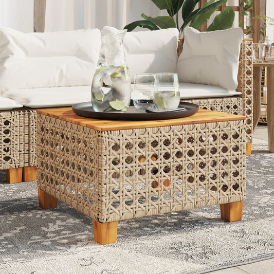 Garden Table 55x55x36 cm Poly Rattan Acacia Wood Beige