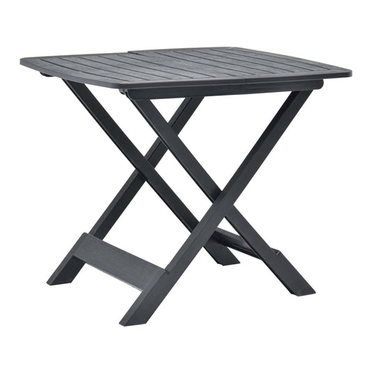 Folding Garden Table Anthracite, a square plastic table with a slatted top and X-shaped legs