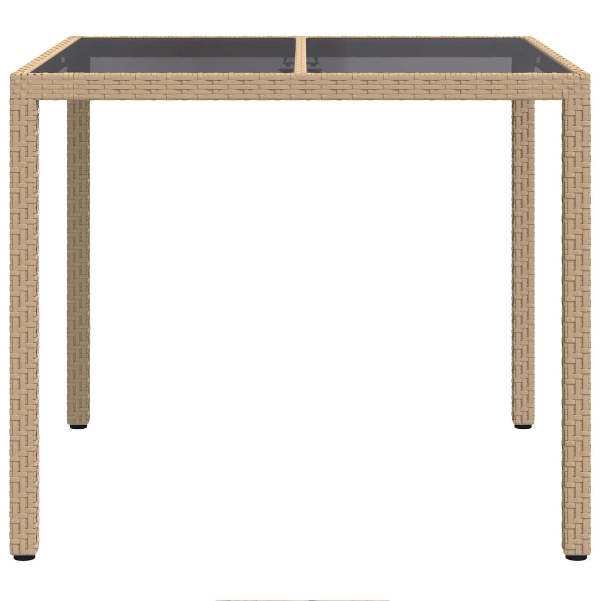 The outdoor table viewed directly from the front showing the square frame