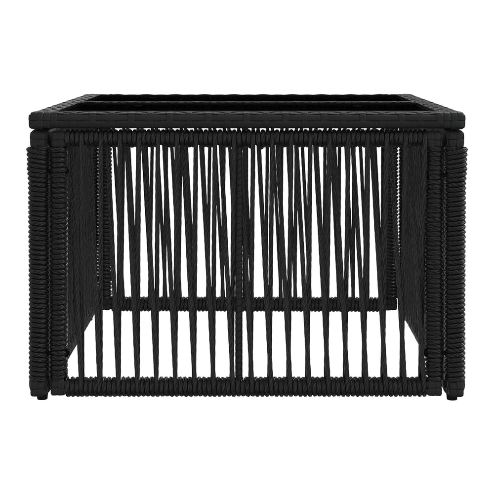 The black PE rattan garden table viewed from the side
