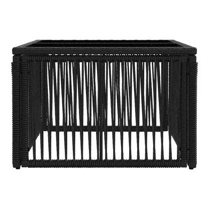The black PE rattan garden table viewed from the side