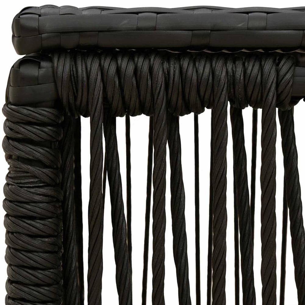 Close-up of the woven black PE rattan sides of the garden table