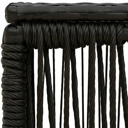 Close-up of the woven black PE rattan sides of the garden table
