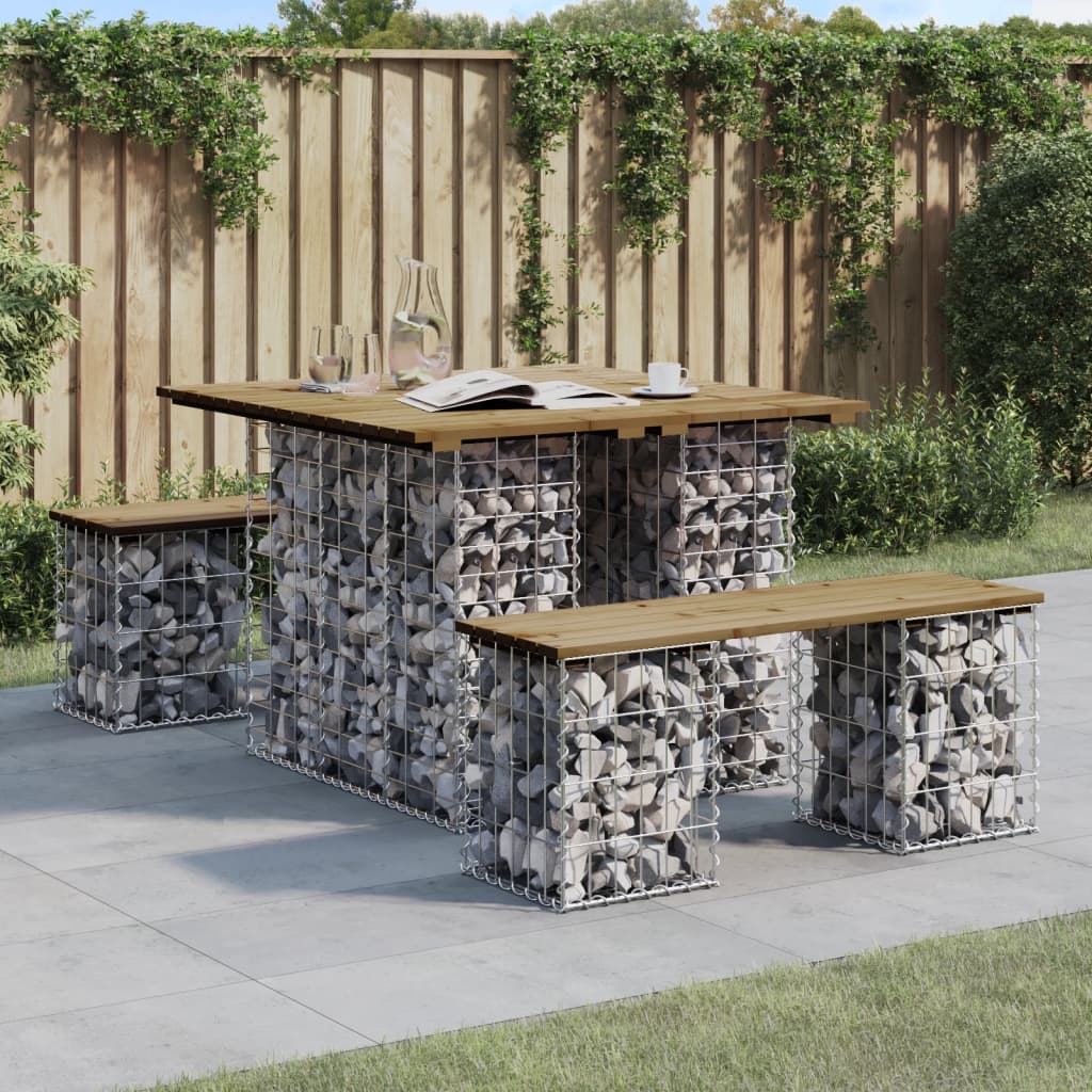 Garden Table Gabion Design Solid Wood Pine Dark brown 100 cm 102 cm