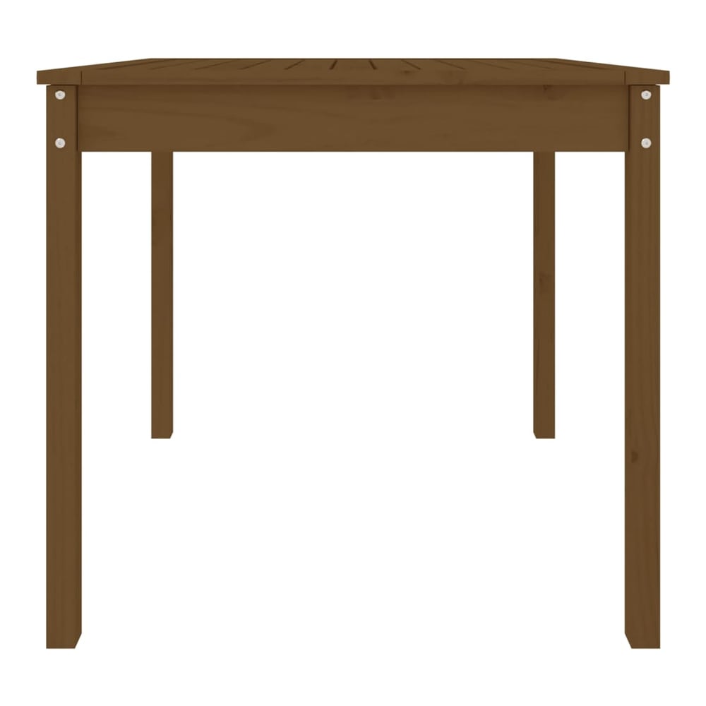 Close up of the slatted top of the honey brown garden table