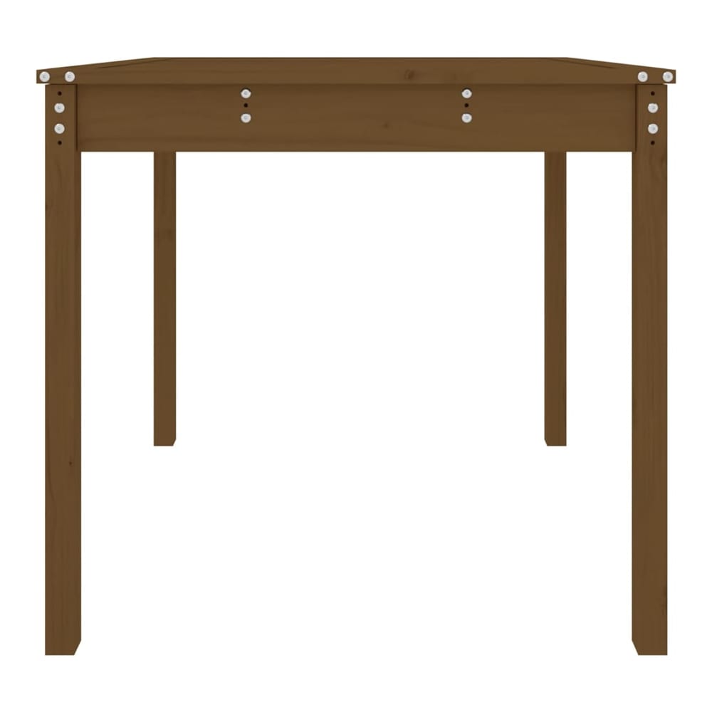Underside view of the honey brown wooden garden table