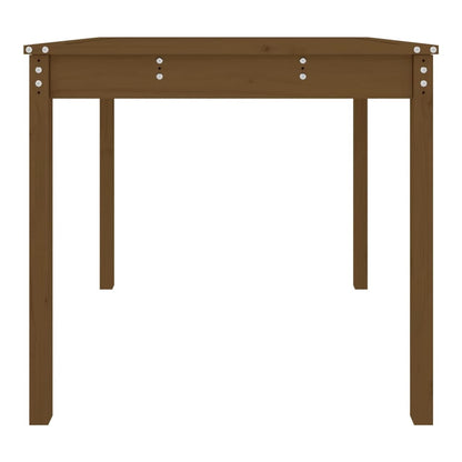 Underside view of the honey brown wooden garden table