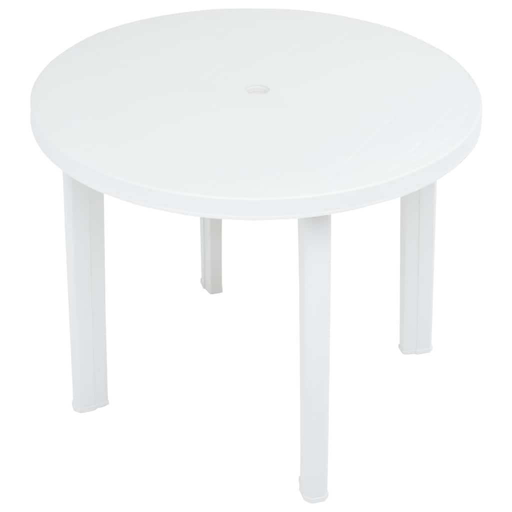 This white plastic garden table has a hole in the centre of the top