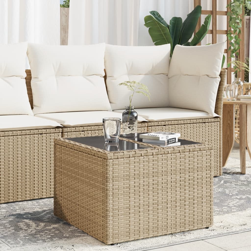 Garden Table with Top 55x55x37 cm Poly Rattan Beige Glass