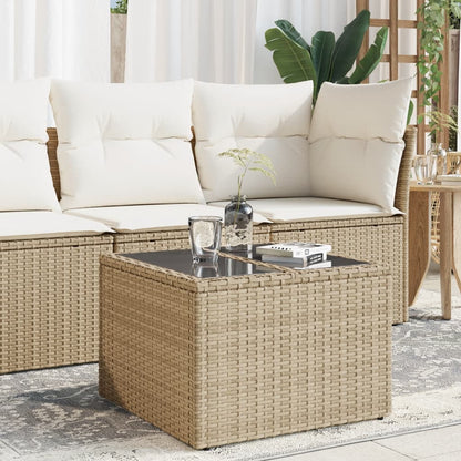 Garden Table with Top 55x55x37 cm Poly Rattan Beige Glass