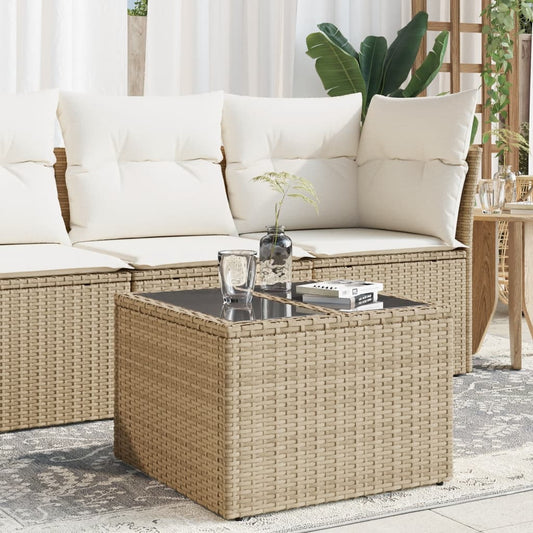 Garden Table with Top 55x55x37 cm Poly Rattan Beige Glass