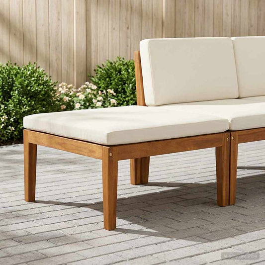 Garden with Cushions Solid Acacia Wood & Rope Beige and cream white Footrest