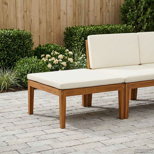 Garden with Cushions Solid Acacia Wood & Rope Black and cream white Footrest