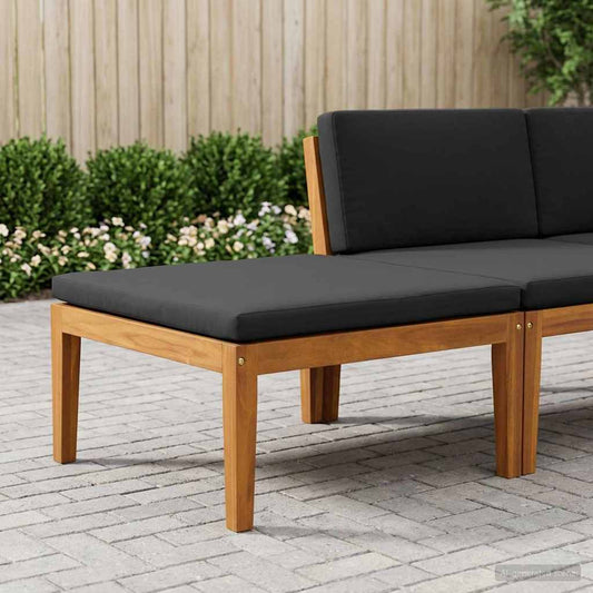 Garden with Cushions Solid Acacia Wood & Rope Black and anthracite Footrest