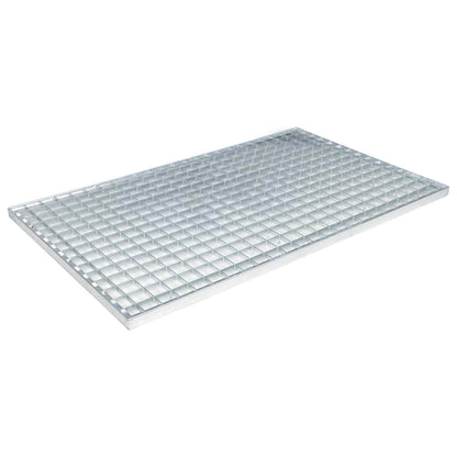 Rectangular hot-dip galvanised steel grating laid flat on a white background