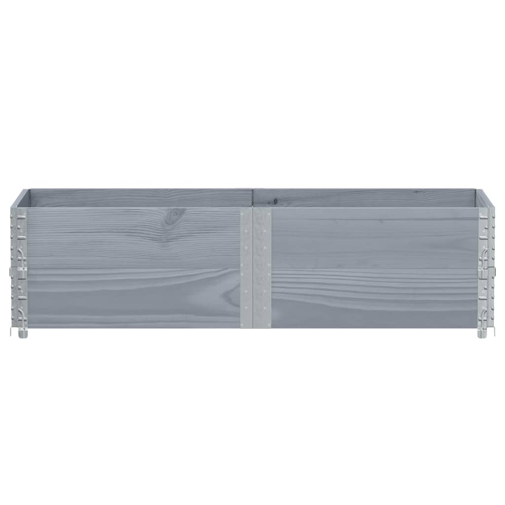 Grey solid wood pine planter box, side view showing the wood grain