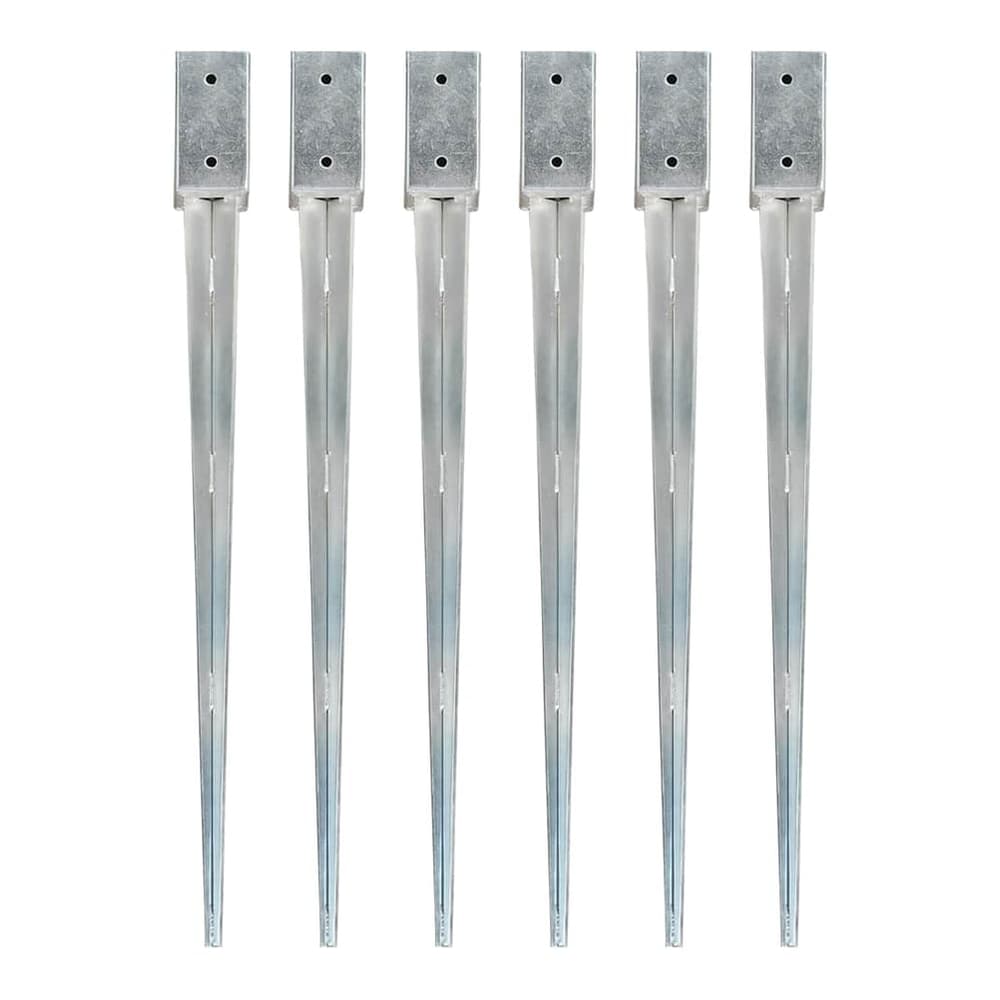 Ground Spikes 6 pcs Silver Galvanised Steel showing the full set of six metal spikes