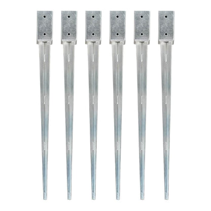 Ground Spikes 6 pcs Silver Galvanised Steel showing the full set of six metal spikes