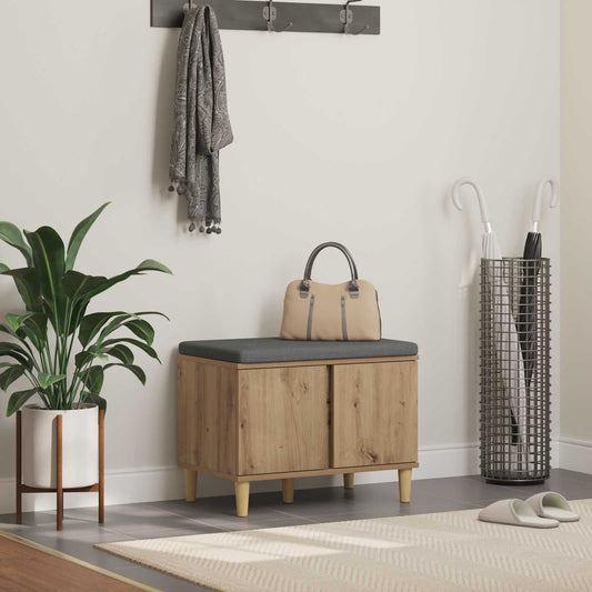 Hall Bench 60 x 38 x 46 cm Engineered Wood and Fabric Width 60 cm Artisan oak