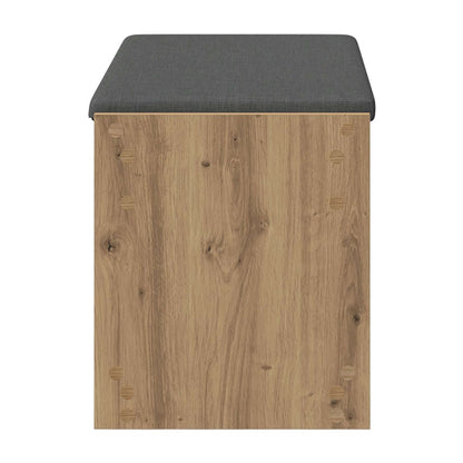 side view of the storage bench with artisan oak finish