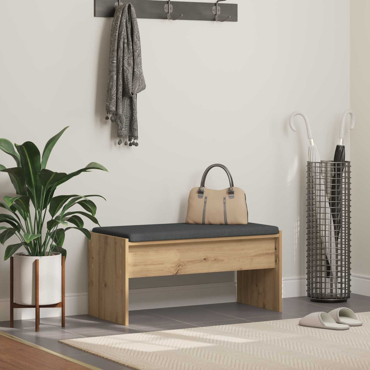 Hall Bench with Cushion 83 x 38 x 40 cm Width 83 cm Artisan oak