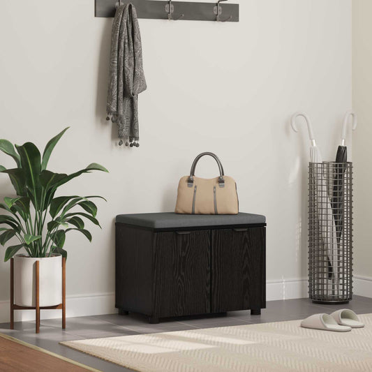 Hall Bench with Cushion with Shelf 60 x 38 x 46 cm Width 60 cm Black oak