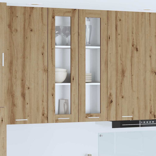 Hanging Cabinet 2 pcs 40 x 31 x 40 cm Artisan oak 1x hanging glass cabinet (2 doors) 60 cm wide 100 cm high–2x hanging glass cabinet (2 doors) 60 cm wide 40 cm high 1x hanging glass cabinet (2 doors) 60 cm wide 100 cm high