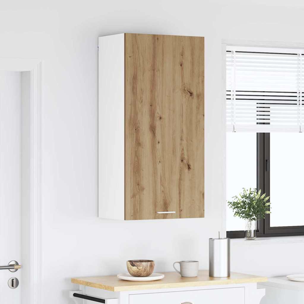 The hanging kitchen cabinet mounted on a wall above a counter in a room setting
