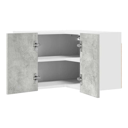 Corner kitchen cabinet with doors open showing two empty shelves