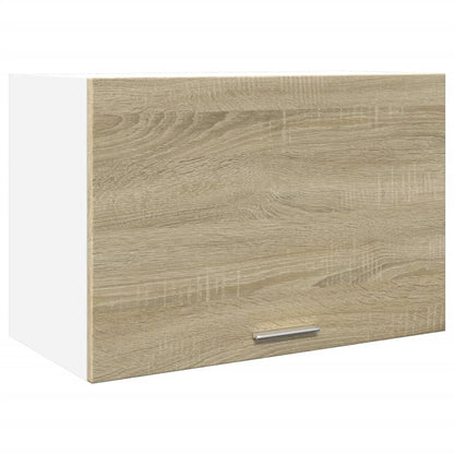 The hanging kitchen cabinet with a single door and handle, showing the wood grain effect