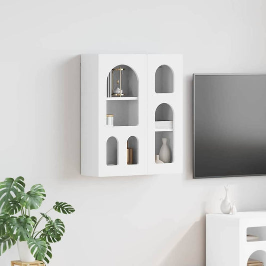 vidaXL Hanging Cabinet with Shelf ELST mounted on a white wall next to a plant and a television
