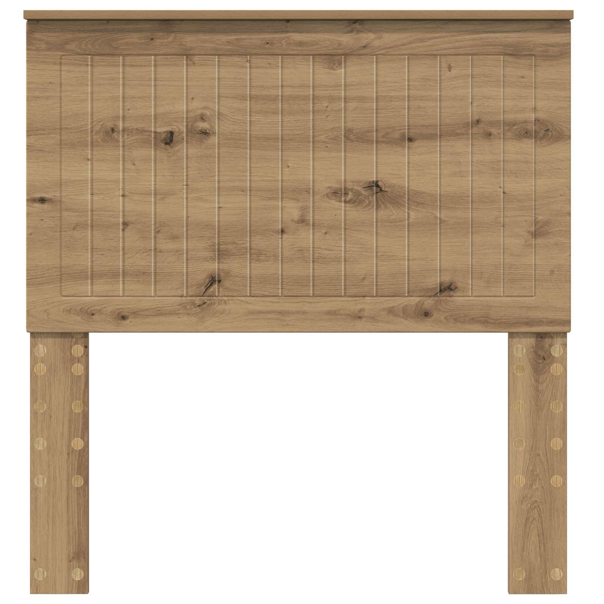 The headboard viewed directly from the front showing the wood grain pattern