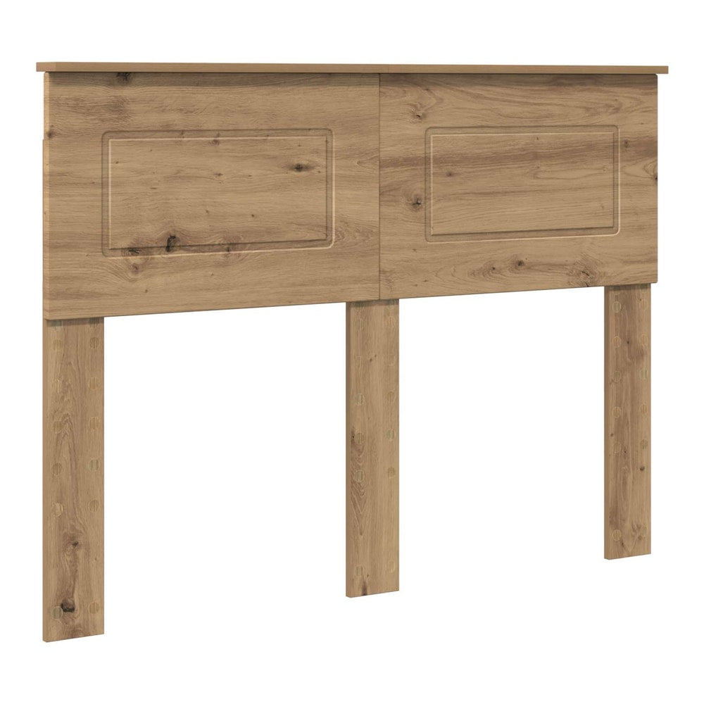 The oak effect headboard has two recessed panels on the front