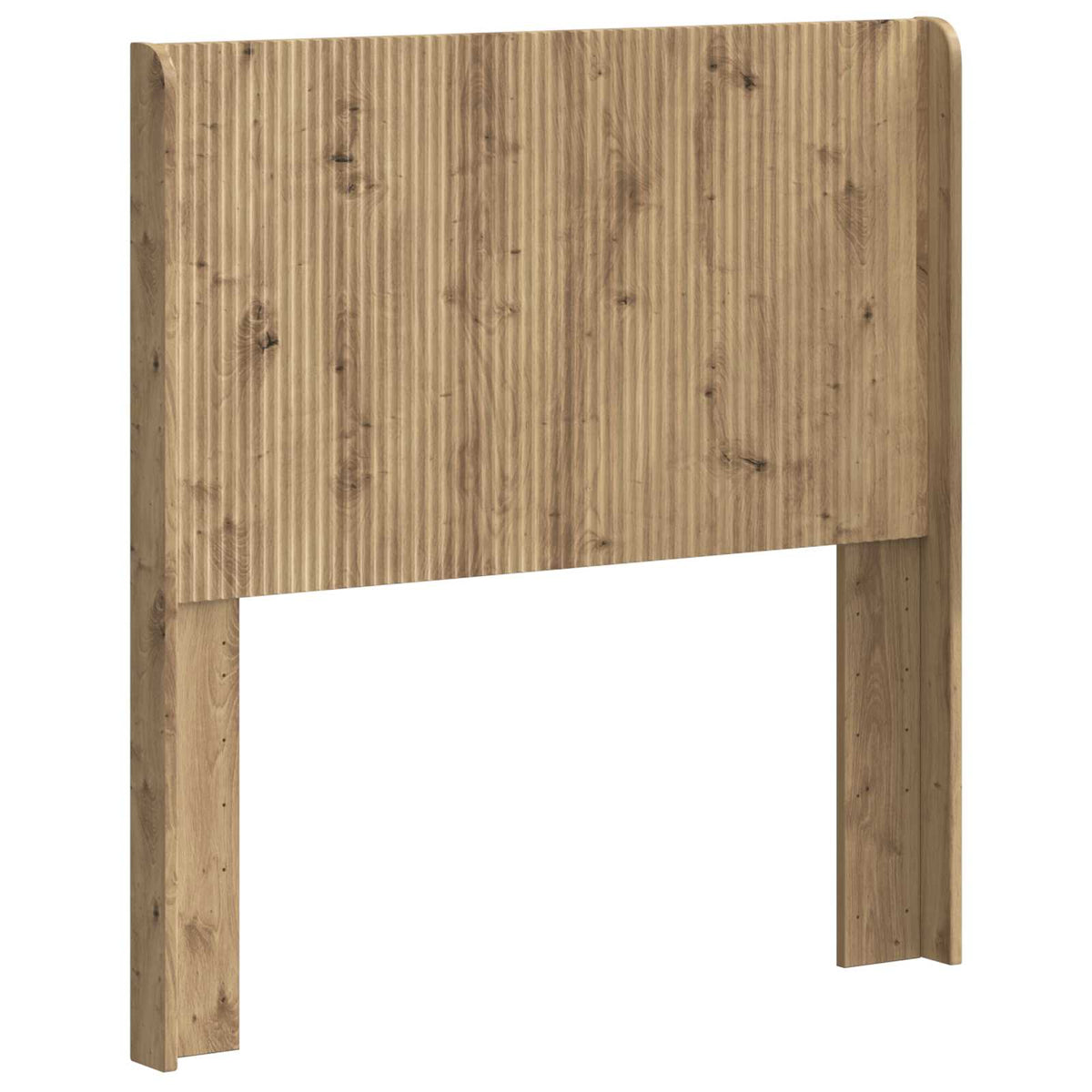 The artisan oak headboard with a ribbed texture and wooden posts