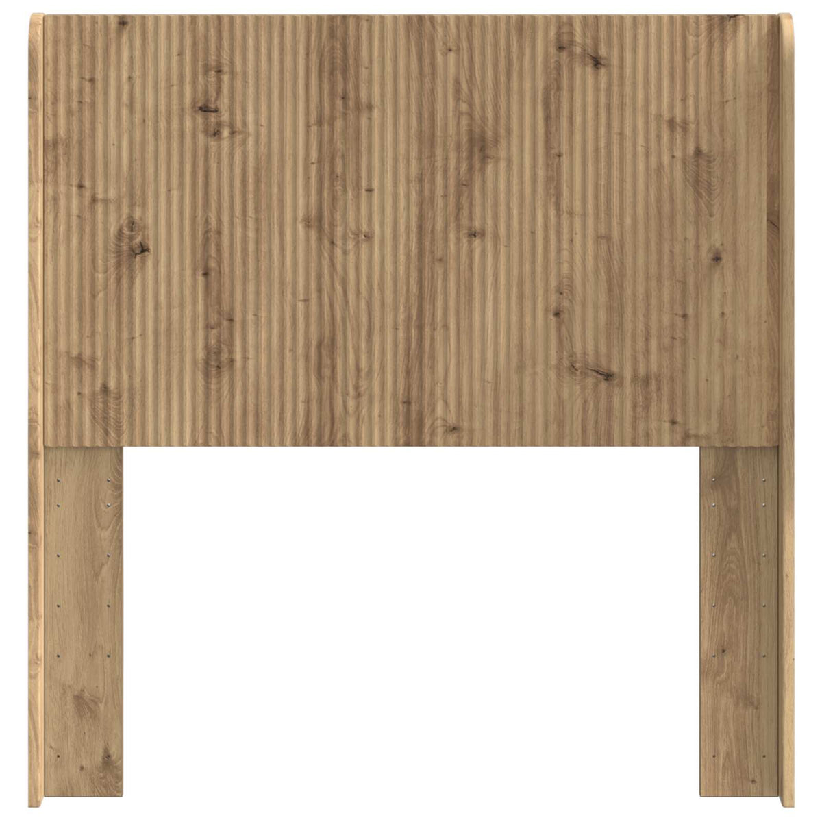 The artisan oak engineered wood headboard with a vertical ribbed design and a light wood finish