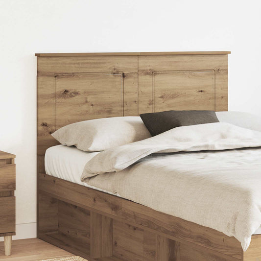 vidaXL Headboard Artisan Oak Engineered Wood shown fitted to a bed