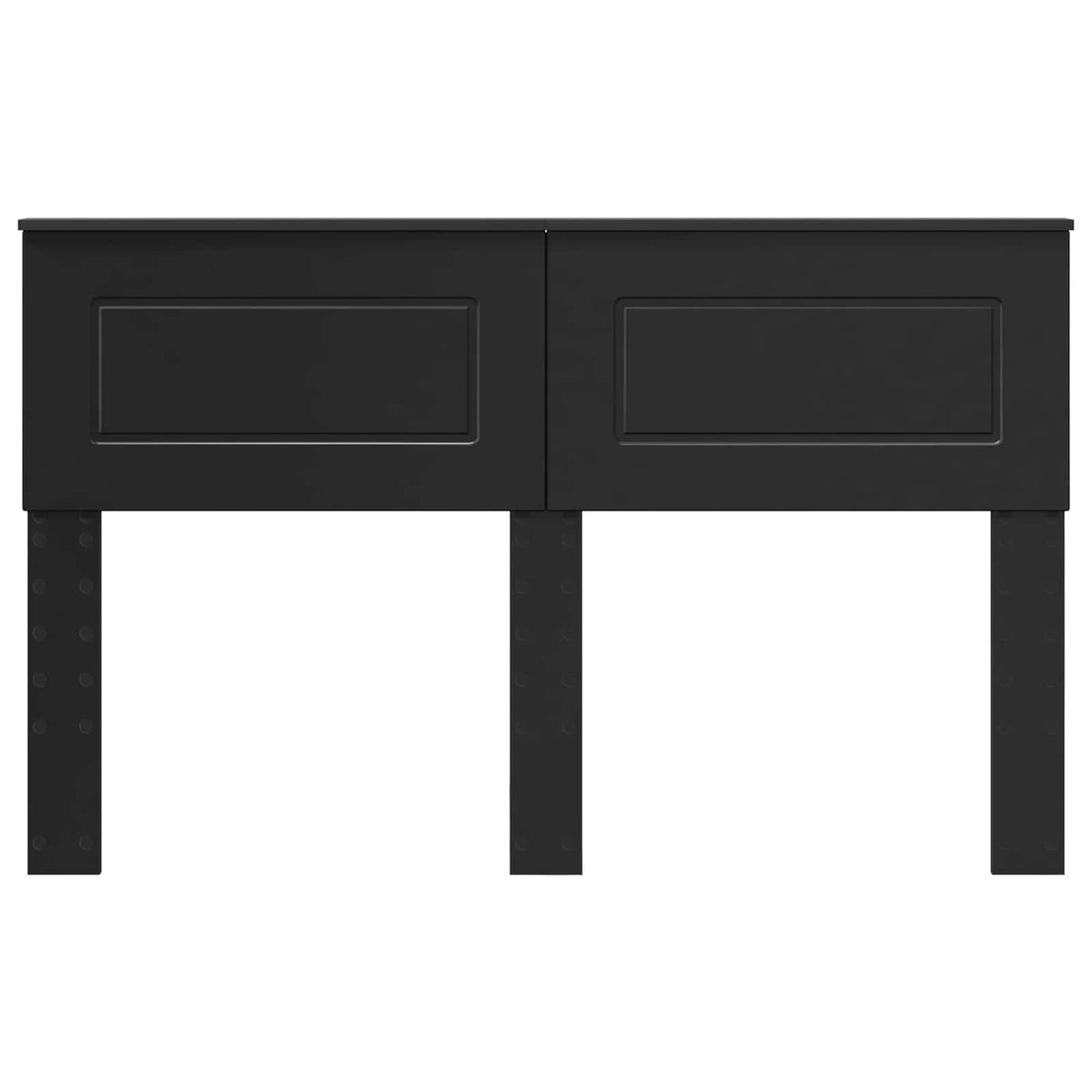 The black oak engineered wood headboard has a simple rectangular design with two inset panels