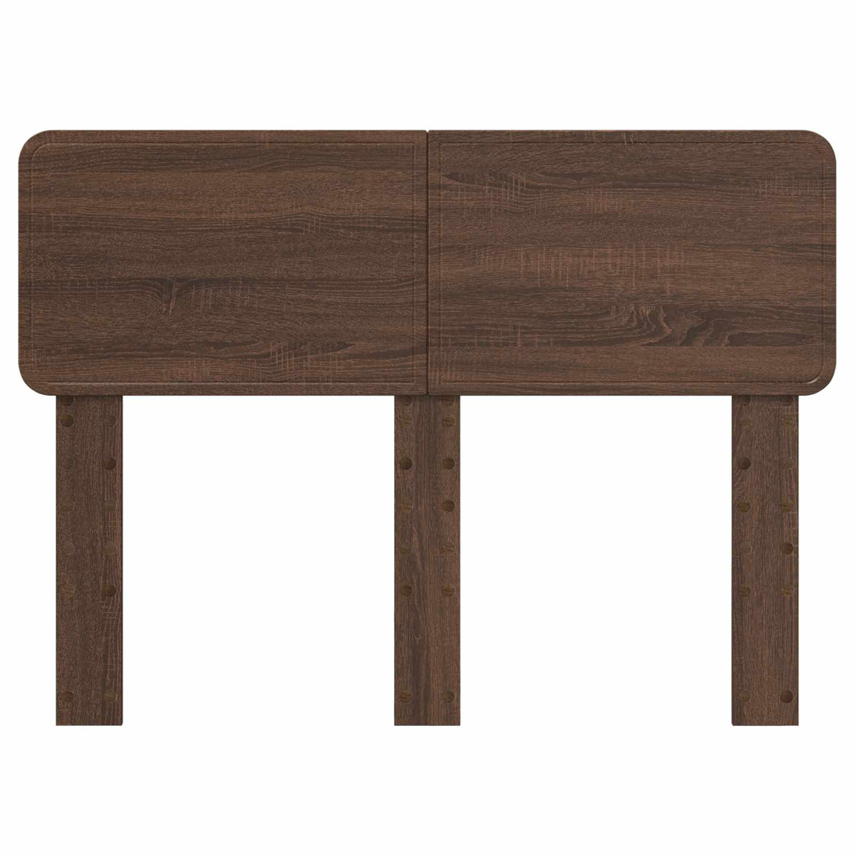 The brown oak engineered wood headboard shown from the front with its fixing legs