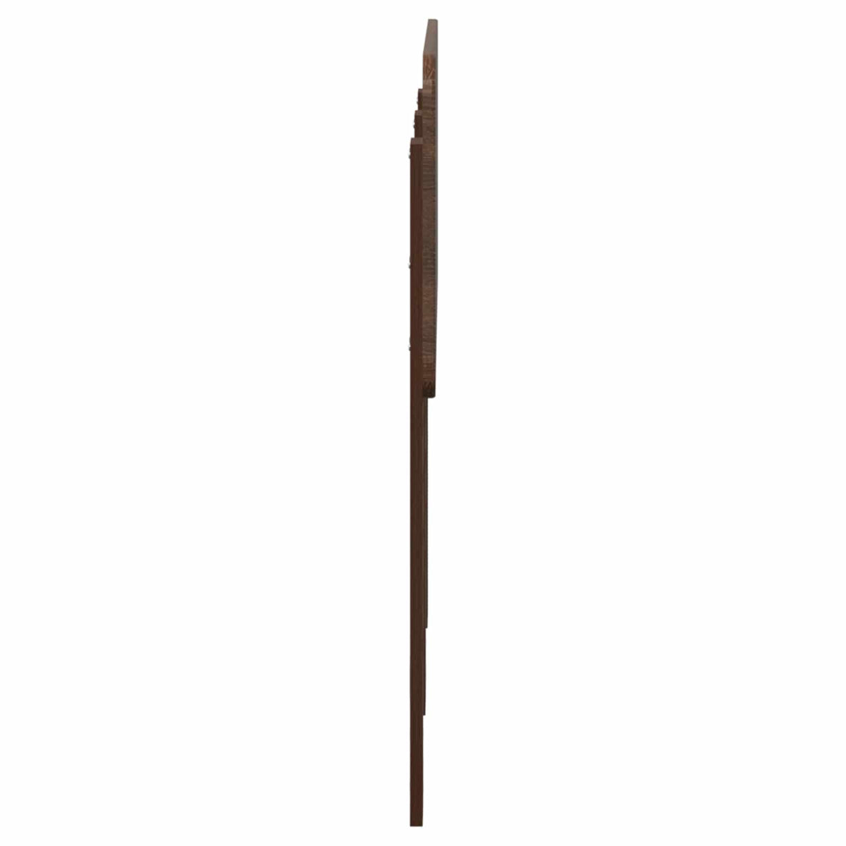 A side profile of the brown oak engineered wood headboard showing its thickness