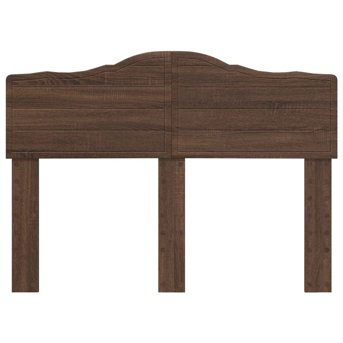 The brown oak engineered wood headboard with a decorative curved top edge