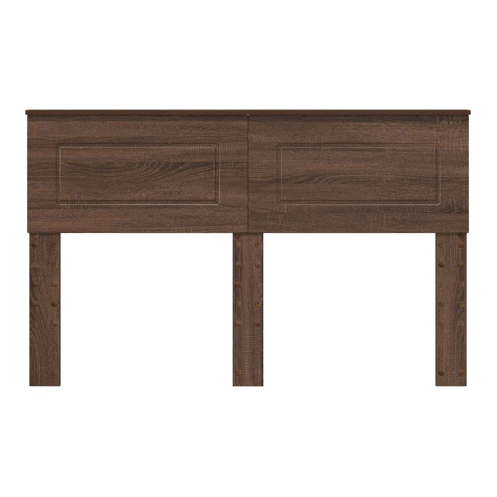 The brown oak engineered wood headboard with visible wood grain texture