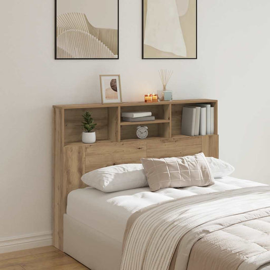 vidaXL Headboard Cabinet Artisan Oak with shelves and storage compartments above a bed