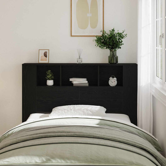 vidaXL Headboard Cabinet Black Oak Engineered Wood with shelves and storage compartments