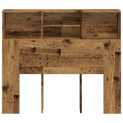Headboard cabinet with a rustic wood finish and open storage compartments