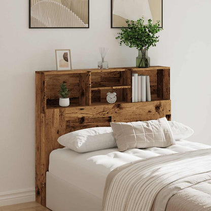 Headboard cabinet with shelves placed behind a bed in a bedroom setting