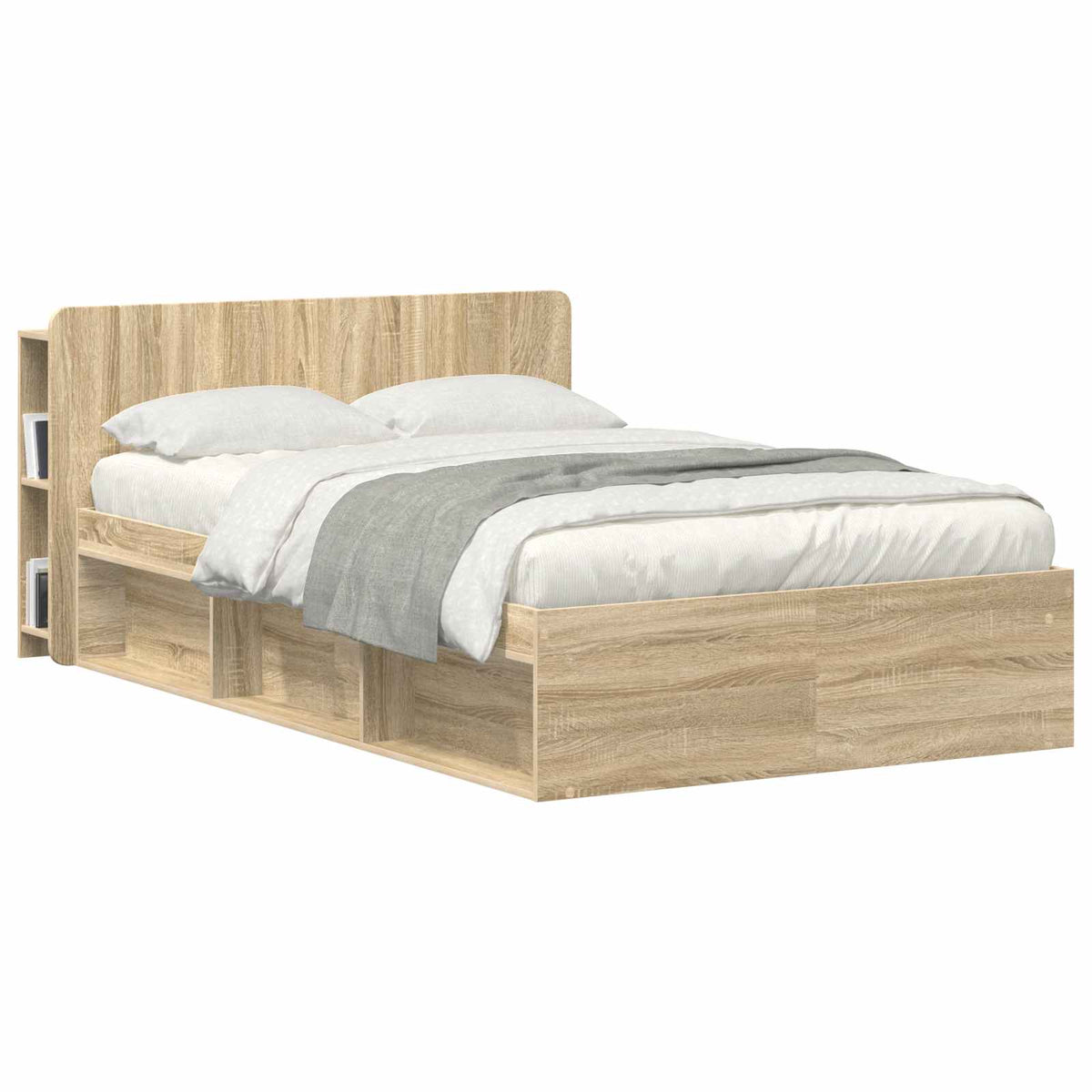 Headboard cabinet with storage drawers underneath a bed