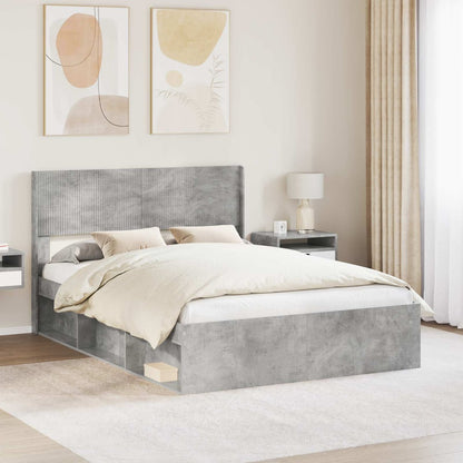 vidaXL Headboard Concrete Grey PB shown in a modern bedroom setting behind a double bed